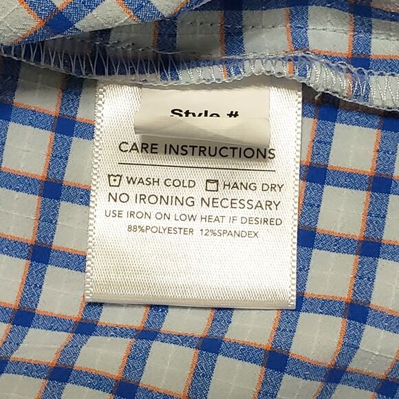 Mizzen + Main Leeward Performance Trim Dress Shirt Blue Orange Gingham Sz Large - Picture 9 of 14